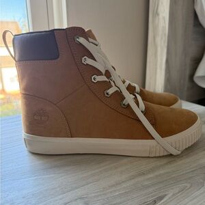 Timberland Tan High-Top Sneakers with White Soles